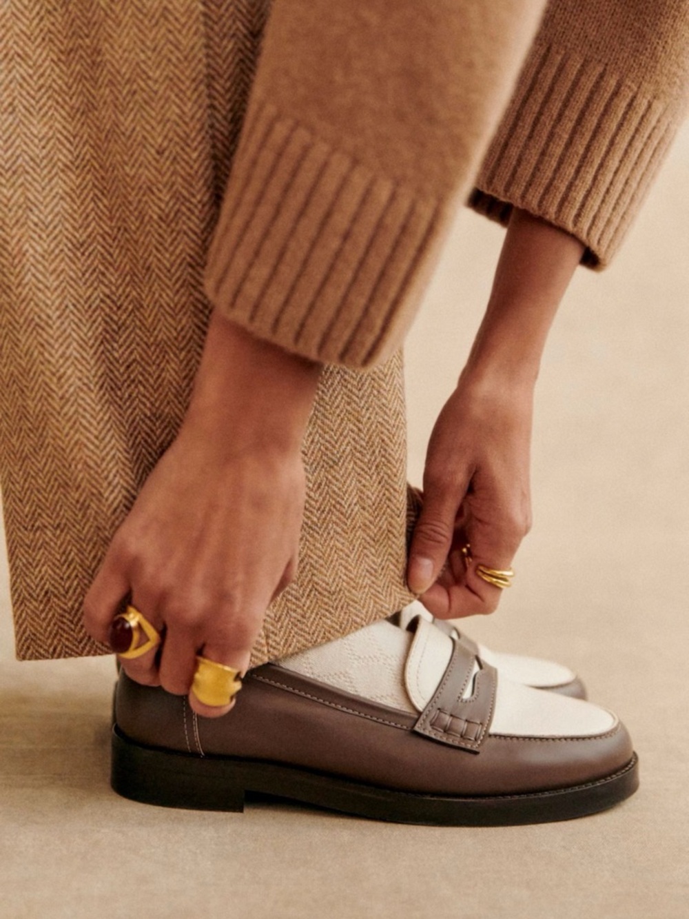 Sezane Brown and White Leather Penny Loafers - Picture 5 of 7